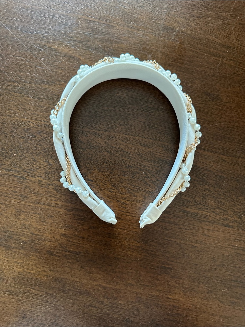 Pearl & Gold Embellished White Headband